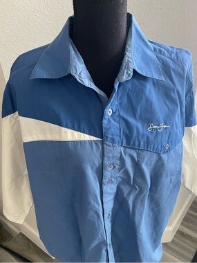 Sean John Blue Colorblock Short-Sleeve Button-Up Shirt